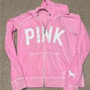 PINK Victoria's Secret Zip-Up Hoodie - Pink and White